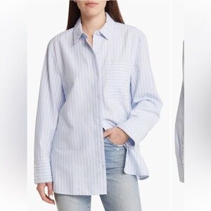 Treasure & Bond Oversize Stripe Poplin Button-Up Shirt